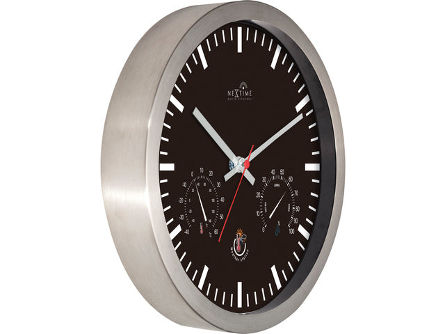Wandklok Nextime dia 25cm zwart aluminium Radiogestuurd