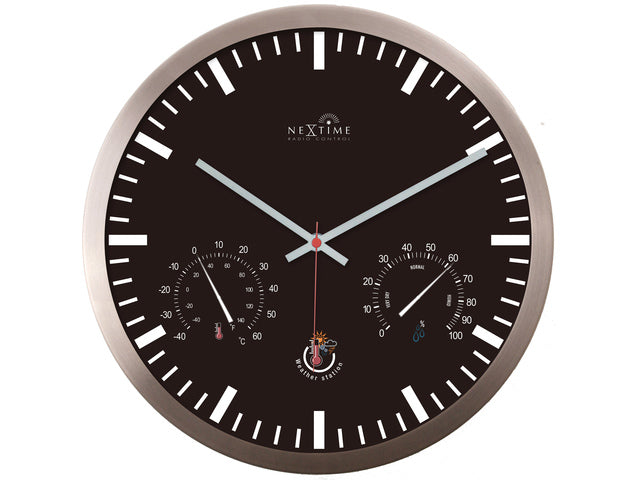 Wandklok Nextime dia 25cm zwart aluminium Radiogestuurd