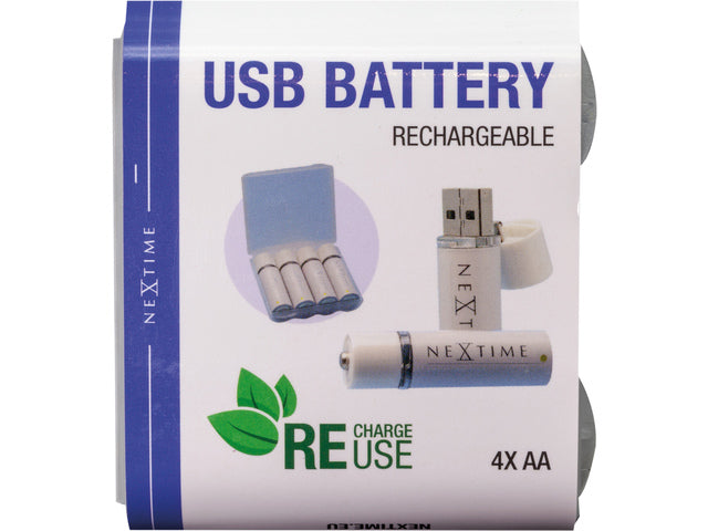 Nextime oplaadbare AA USB-Batterij blister a 4 stuks