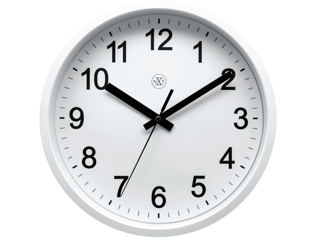 wandklok NXT diam. 25,5 kunststof wit, witte wijzerplaat