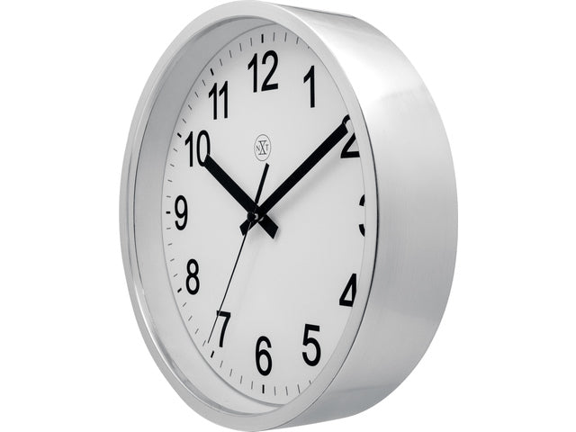 wandklok NXT diam. 25,5 kunststof zilver, witte wijzerplaat