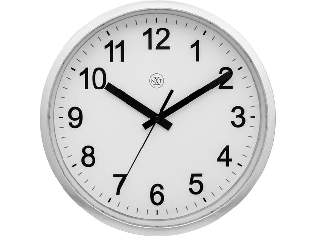 wandklok NXT diam. 25,5 kunststof zilver, witte wijzerplaat