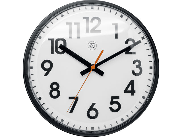 wandklok NXT diam. 26cm kunststof zwart, witte wijzerplaat