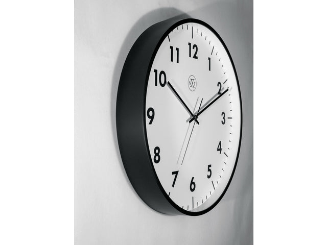 wandklok NXT STIL UURWERK 40cm kunststof zwart, witte wijzerplaat