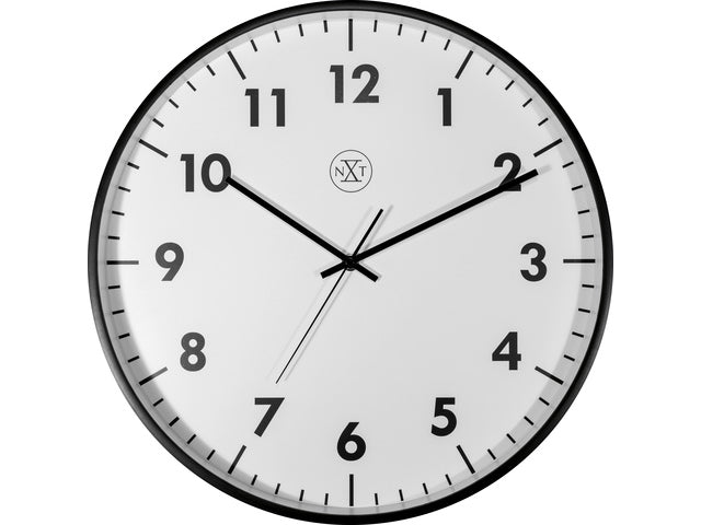 wandklok NXT STIL UURWERK 40cm kunststof zwart, witte wijzerplaat