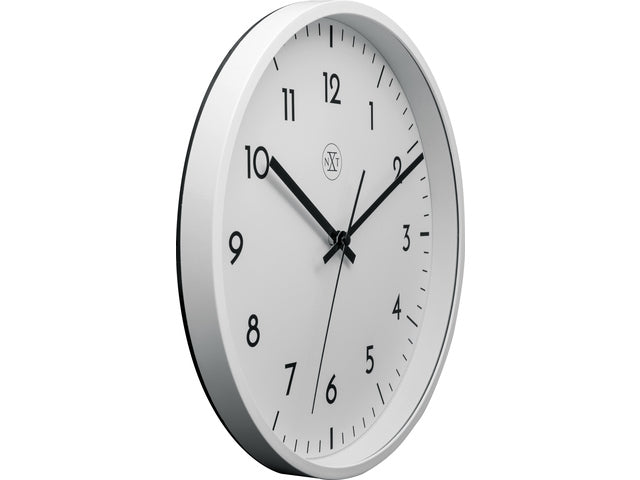 wandklok NXT diameter 30cm kunststof wit, witte wijzerplaat