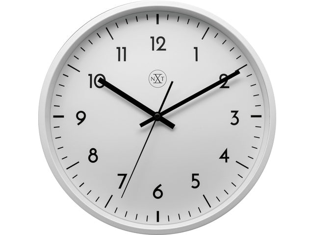 wandklok NXT diameter 30cm kunststof wit, witte wijzerplaat