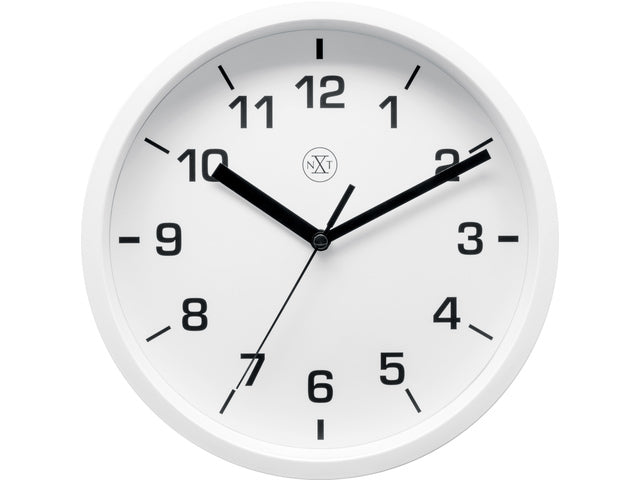 wandklok NXT diameter 20cm kunststof wit, witte wijzerplaat