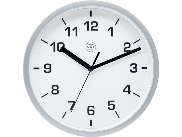 wandklok NXT diameter 20cm kunststof zilver, witte wijzerplaat