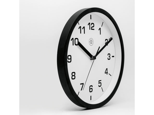 wandklok NXT diameter 20cm kunststof zwart, witte wijzerplaat