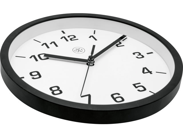 wandklok NXT diameter 20cm kunststof zwart, witte wijzerplaat