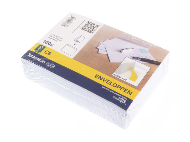 Dienstenvelop Raadhuis 114x162mm C6 wit met plakstrip krimp a 100 stuks