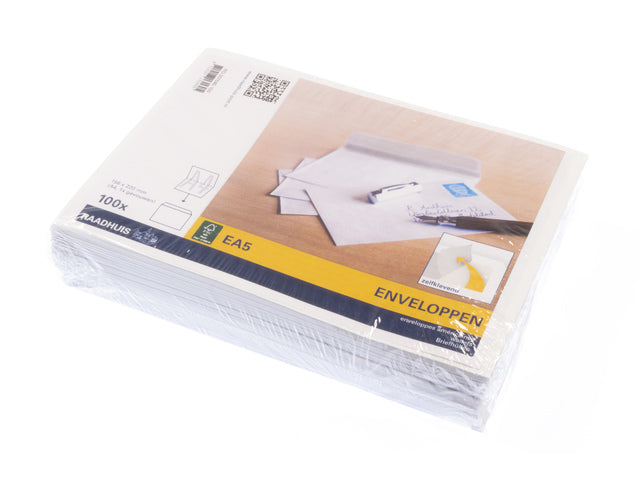 Dienstenvelop Raadhuis 156x220mm EA5 wit met plakstrip krimp a 100 stuks