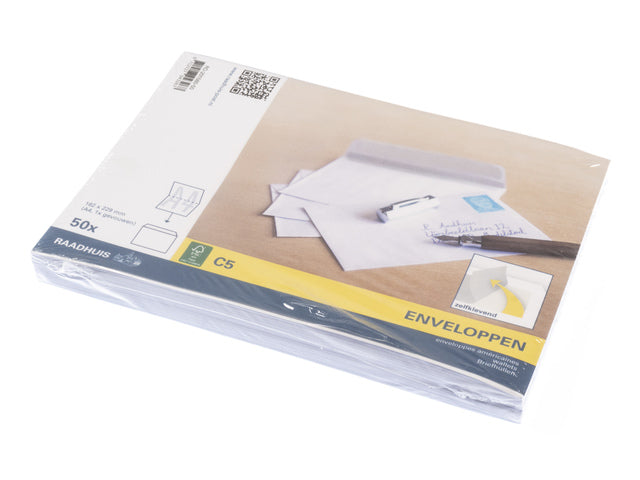 Envelop Raadhuis 162x229 C5 dienst plakstrip wit 80gr 50 stuks