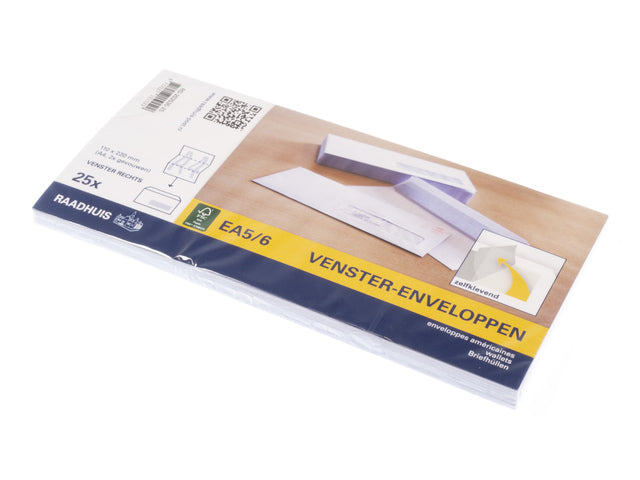 Dienstenvelop venster rechts Raadhuis 110x220mm DL (EA5/6) wit plakstrip krimp a 25 stuks