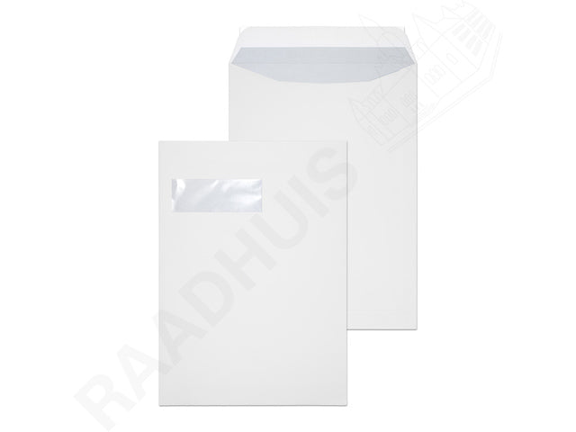 Akte envelop met venster Raadhuis 229x324mm C4 wit met plakstrip doos a 250 stuks
