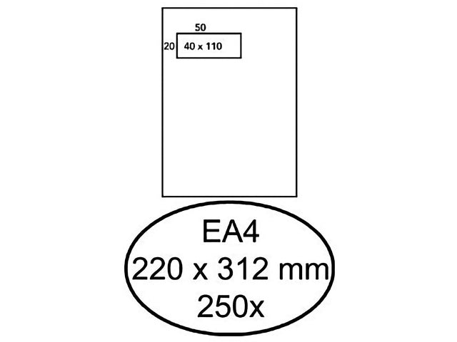 Akte envelop met venster Raadhuis 220x312mm C4 wit met plakstrip doos a 250 stuks