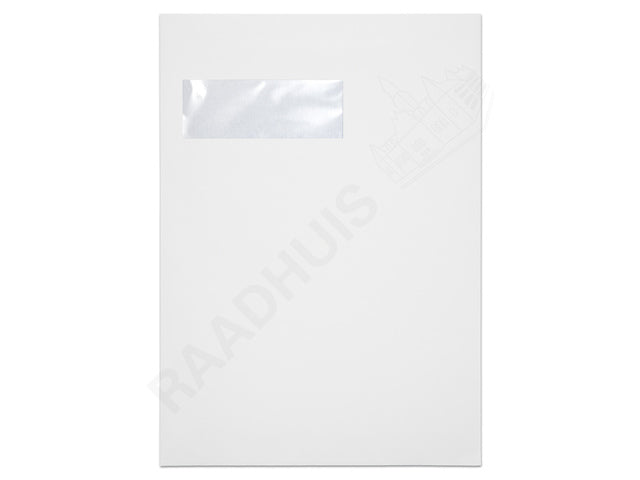 Akte envelop met venster Raadhuis 220x312mm C4 wit met plakstrip doos a 250 stuks