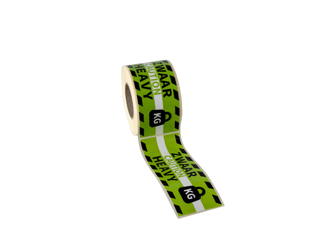 Gevaaretiket Raadhuis 46x125mm rol 250 stuks Zwaar voorzichtig EN/NL groen