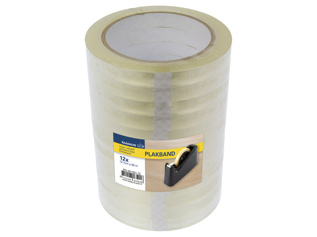 Plakband Raadhuis 12mm x 66m PP transparant krimp a 12 rol
