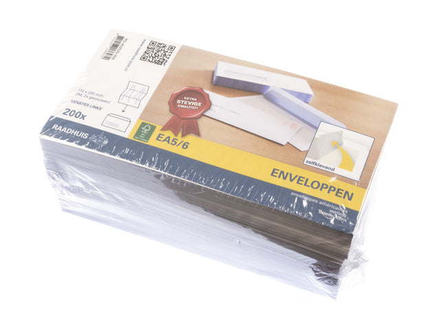 Dienstenvelop met venster Raadhuis 110x220mm DL (EA5/6) met plakstrip wit 200 stuks