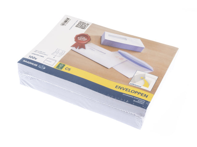 Dienstenvelop met venster Raadhuis 162x229mm C5 met plakstrip wit 100 stuks