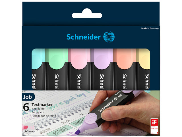 Tekstmarker Schneider Job pastel kleur ass. etui a 6st.