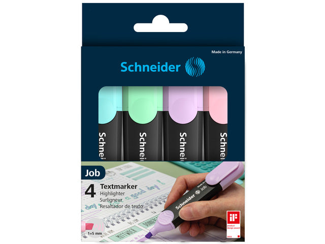 Tekstmarker Schneider Job pastel kleur ass. etui a 4st.
