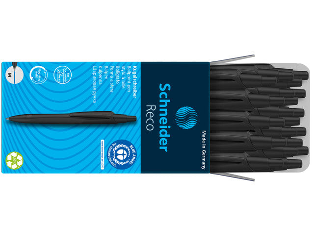 Balpen Schneider Reco zwart, schrijfkleur: blauw