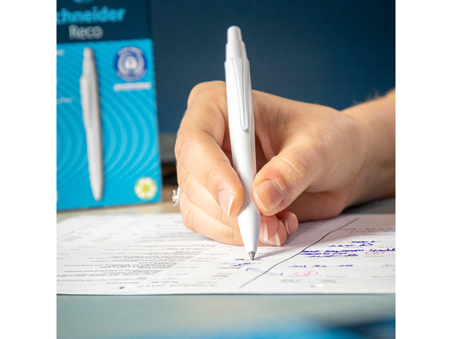 Balpen Schneider Reco wit, schrijfkleur: blauw