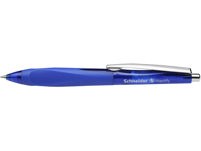 Balpen Schneider Haptify blau omhulsel, blauwschrijvend