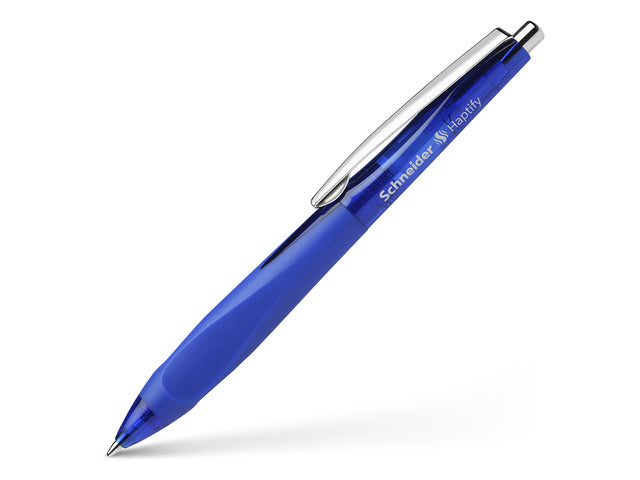 Balpen Schneider Haptify blau omhulsel, blauwschrijvend