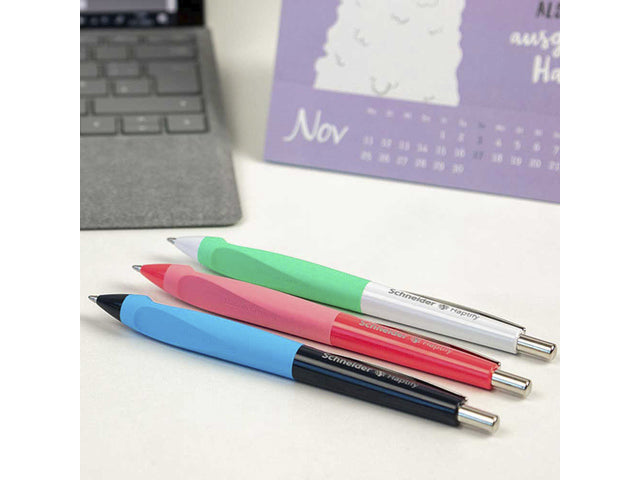 Balpen Schneider Haptify blau omhulsel, blauwschrijvend