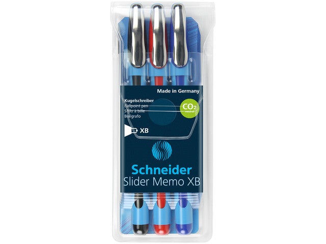 Balpen Schneider Slider Memo XB 1,4 mm kogelfarben, Etui mit 3 Stück