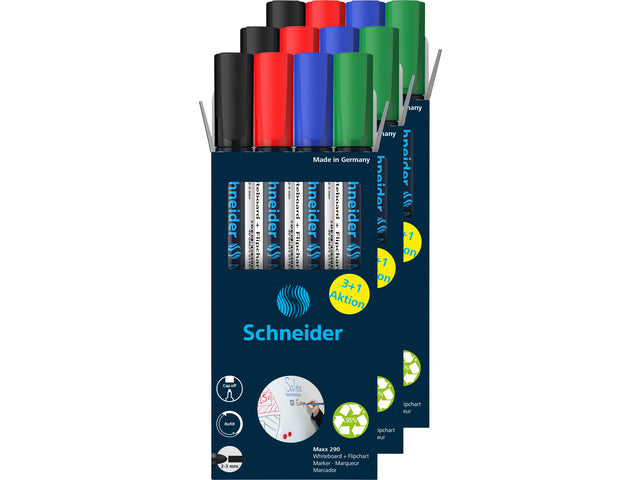 Boardmarker Schneider Maxx 290 assorti 3x doos 3+1 gratis