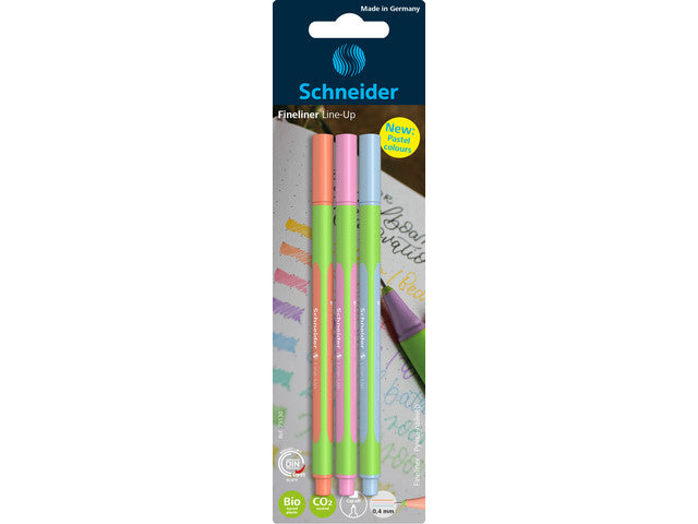 Fineliner Schneider Line-Up Pastel 0,4mm 3stuks op blister abrikoos, roze en blauw