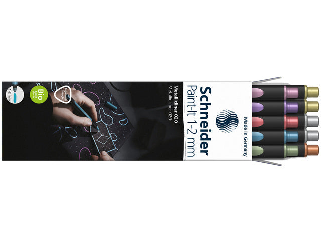 Metallic liner Schneider Paint-it 020 1-2mm doos 10st. ass.kleur (metallic zilver 2x,