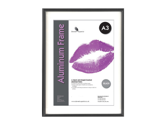 Fotolijst Seco A3 zwartkleurig Geborsteld aluminium. 11 mm