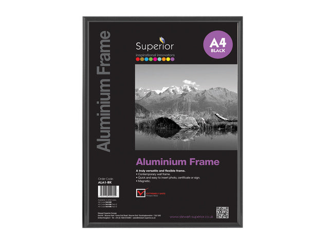 Fotolijst Seco A4 zwartkleurig Geborsteld aluminium. 11 mm
