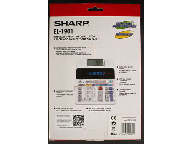 Rekenmachine Sharp EL1901 met bureau 12 cijfers