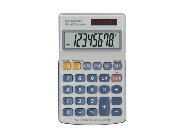 Calculator Sharp EL250S grijs-blauw hand 8 digit