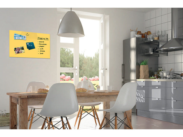 Glasmagneetbord Be!Board zonnegeel 600x400x9mm 2 magneten + bevestigingsmateriaal