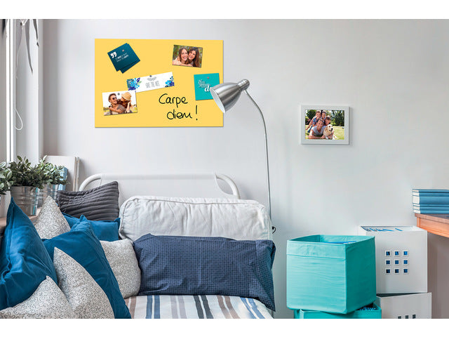 Glasmagneetbord Be!Board zonnegeel 600x400x9mm 2 magneten + bevestigingsmateriaal