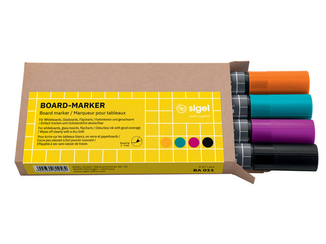 Whiteboardstift Sigel 4 kleur Zwart/cyaan/magenta/oranje.