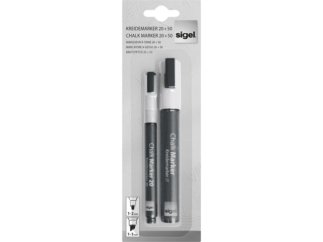 Krijtstift Sigel wit set 2 stuks ronde- en beitelpunt
