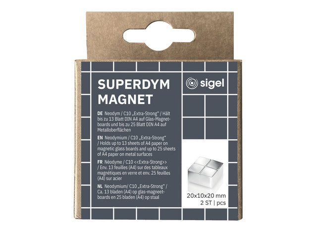 Magneten Sigel voor glasbord set 2stuks zilverkleurig C10 Extra sterk 20x10x20mm