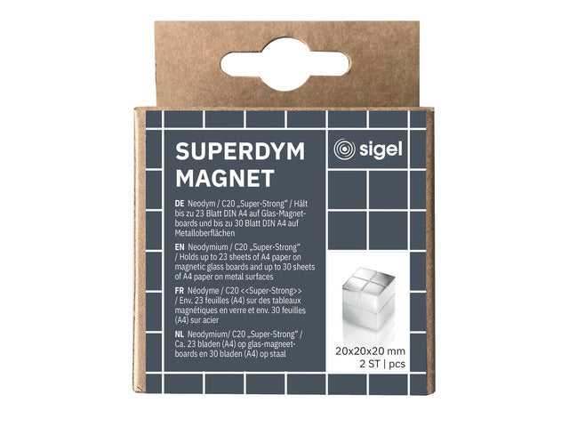Magneten Sigel voor glasbord set 2stuks zilverkleurig C20 Supersterk 20x20x20mm
