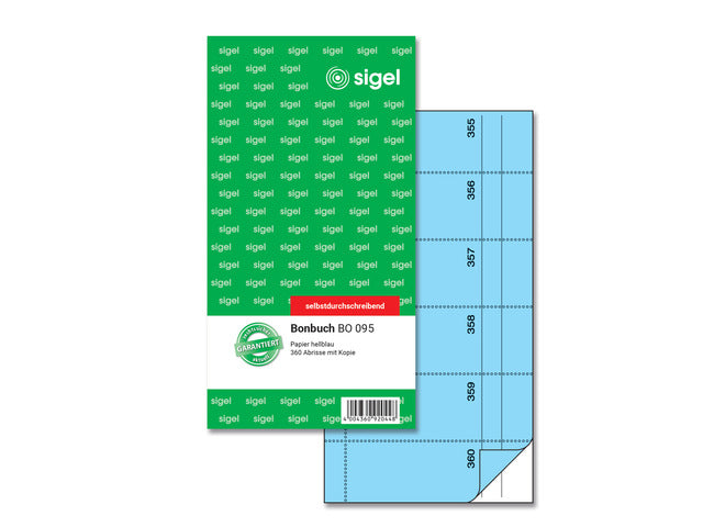 Bonboekje Sigel zelfdoorschrijvend 10,5x20cm 360 nrs blauw
