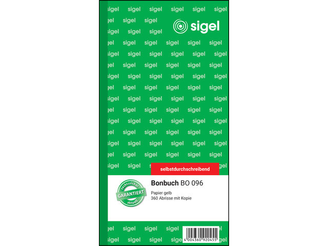 Bonboekje Sigel zelfdoorschrijvend 10,5x20cm 360 nrs geel