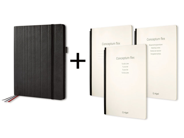Business Organizer Conceptum Flex Kunstpapier, A4, schwarz, strukturiert mit Schreibschrift, To-Do-Listen-Schrift und Sprachnotizschrift